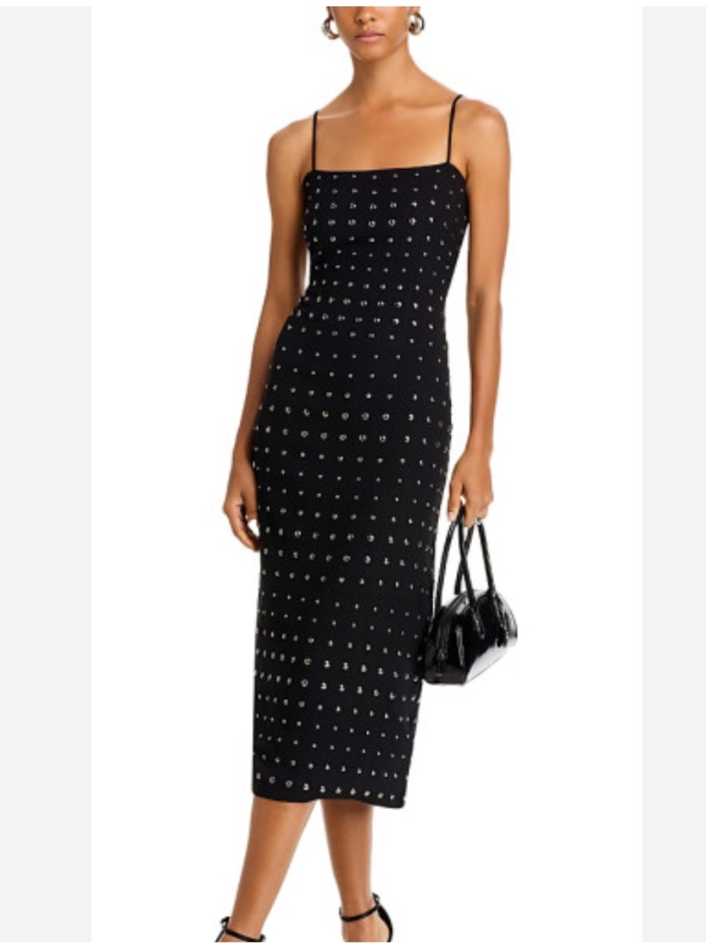Layered With Love, Black Studded Midi Dress Bodycon Tank Edgy Chic Glam Size M - Picture 4 of 14